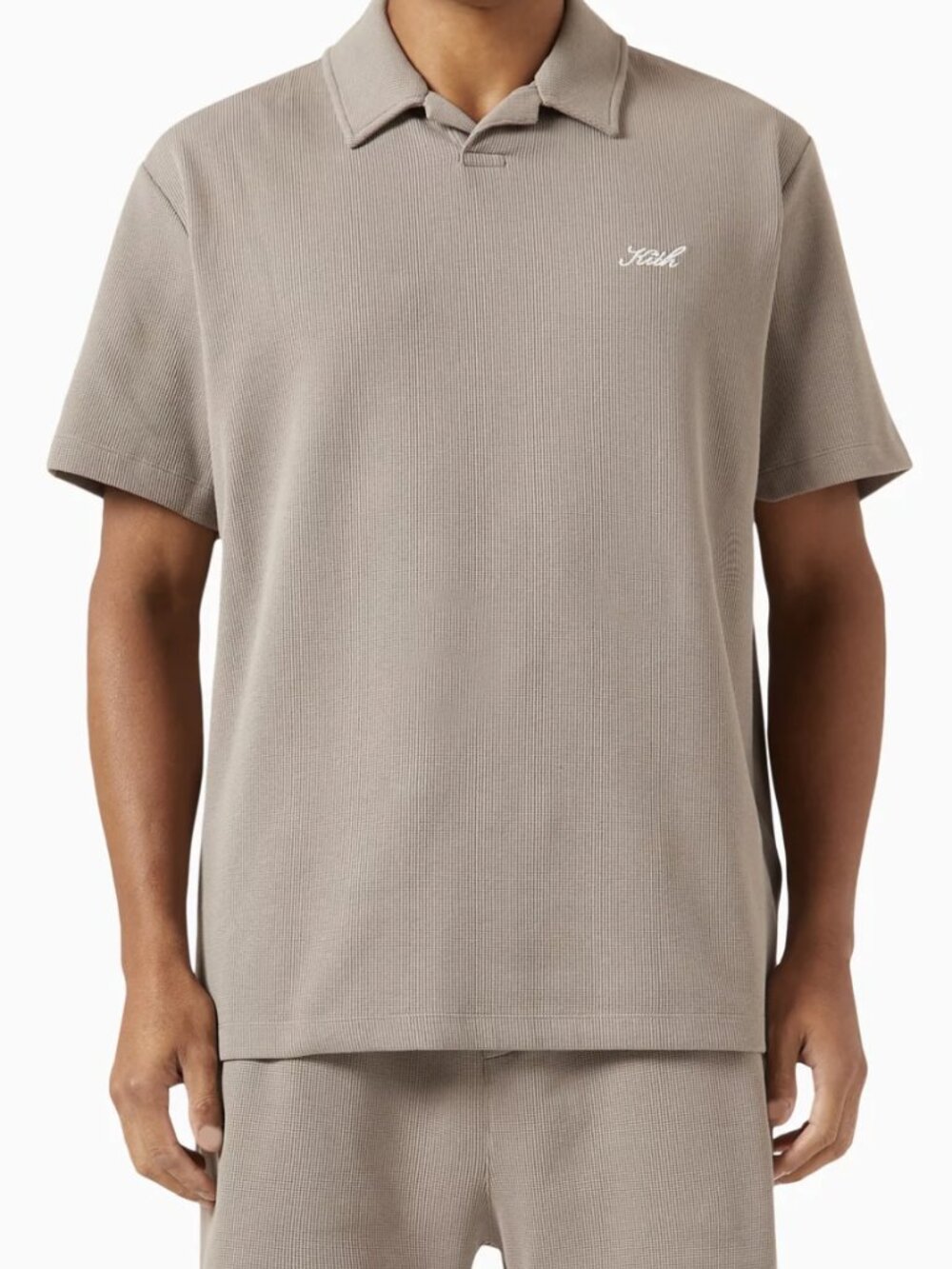 KITH Bare Grey Short Sleeve Micro Waffle Drew Polo Shirt
